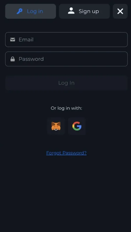 Schermata di accesso dopo la registrazione