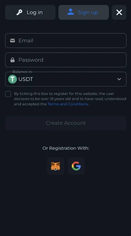Modulo di registrazione Betic Casino